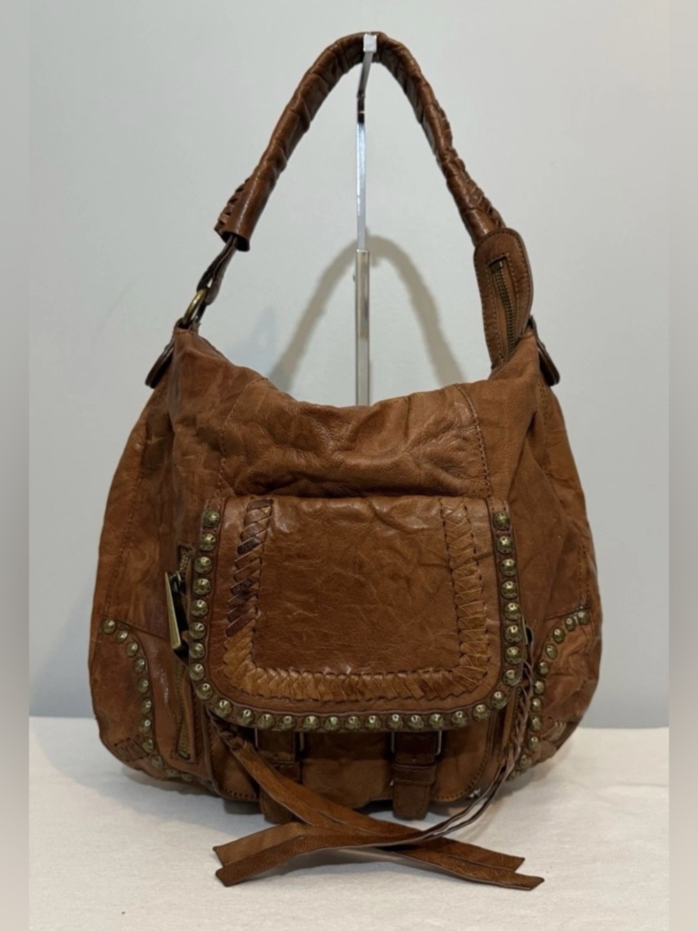Sam Edelman Leather Tumbled Hobo Shoulder Bag Brown Y2K